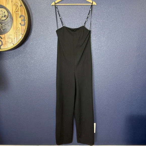 Zara Wide Leg Black Jumpsuit with Silver Beaded Straps | Size Small - Picture 2 of 7